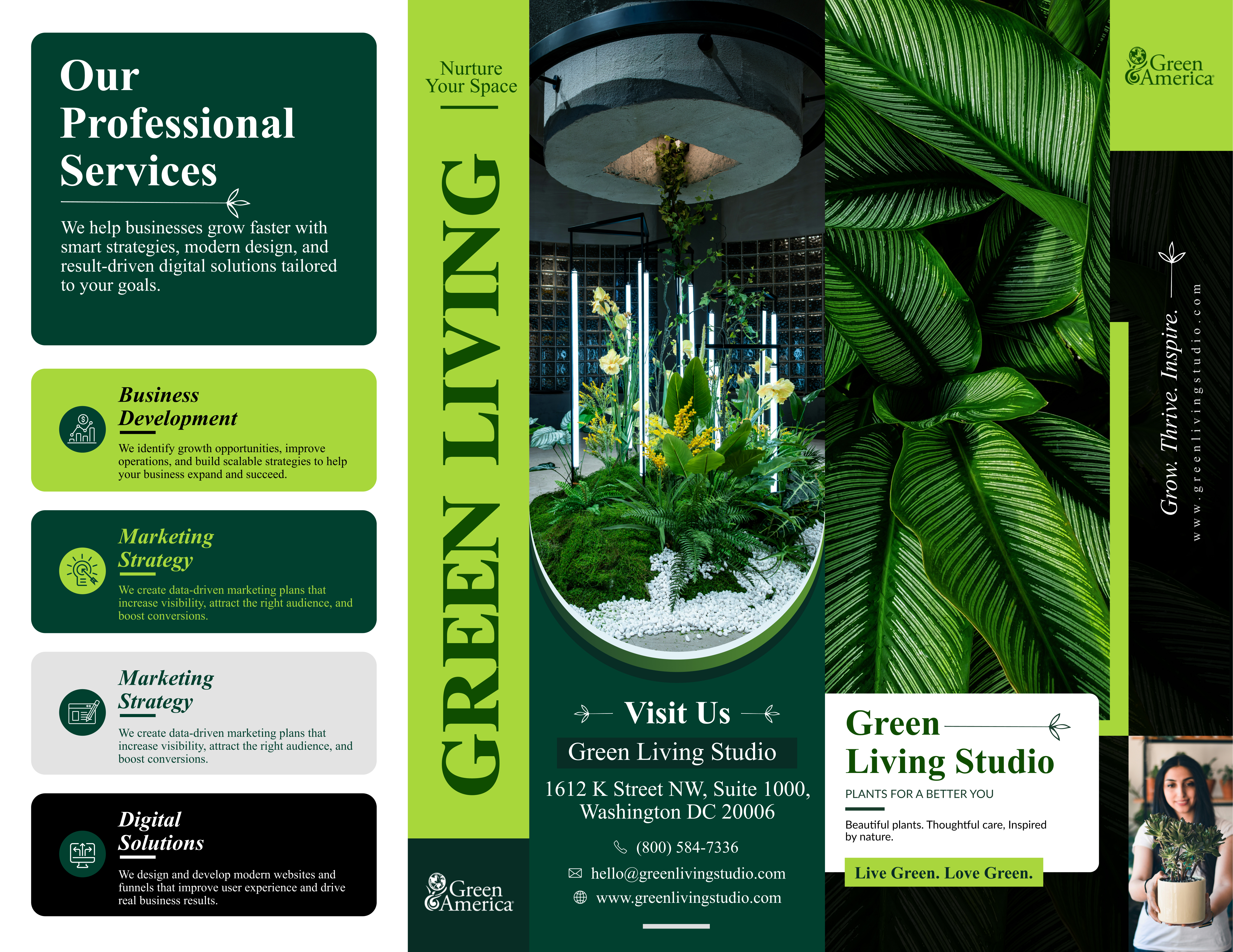 Green America – Green Living Studio Tri-Fold Brochure Design