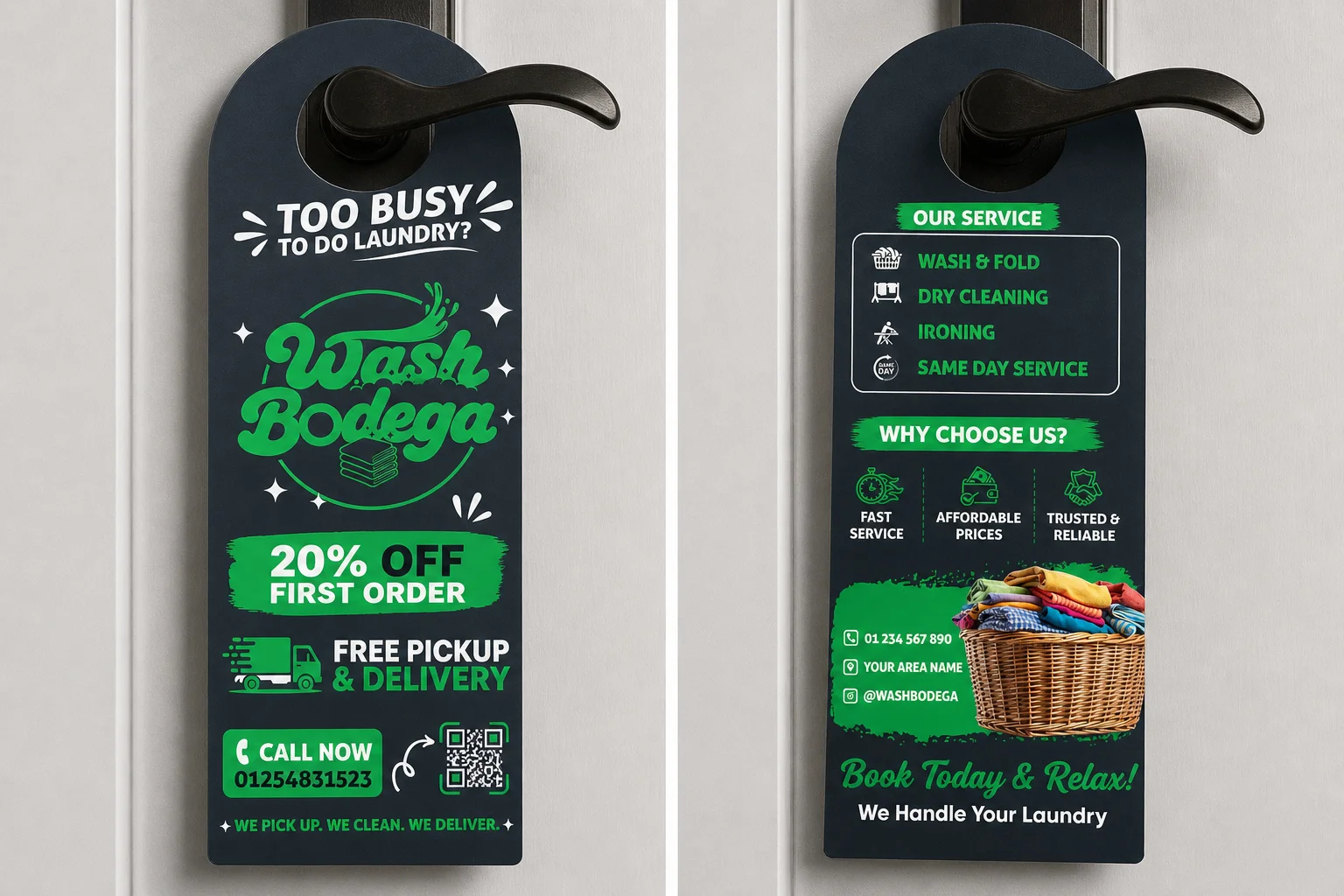 Wash Bodega – Modern Laundry Service Door Hanger Design