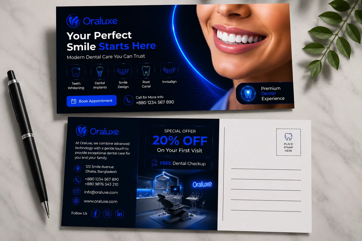 Oraluxe – Dental Postcard Design