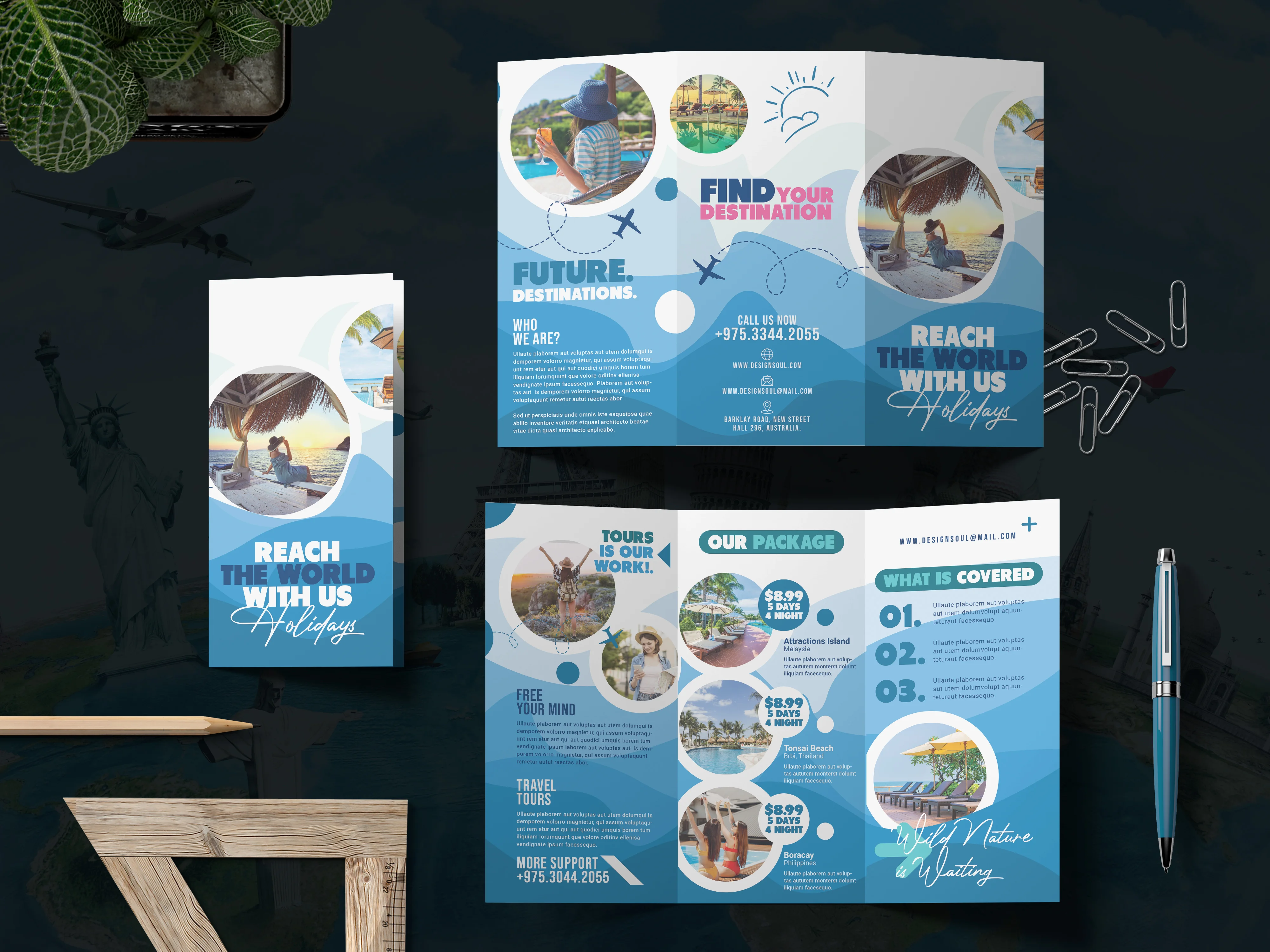 Modern Travel Tour Package Tri-Fold Brochure Design